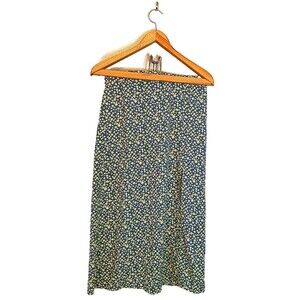 Womens Forever 21 Modest Boho Straight Floral Skirt With Zipper And Knee Slit Md